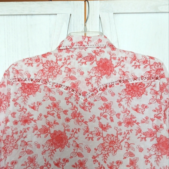 Cowgirl Up Vintage Western Pink Floral &   Rhinestone Button Up Shirt - L - Picture 5 of 7